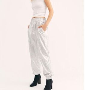 FREE PEOPLE MOVEMENT Silver Metallic Joggers Size XS